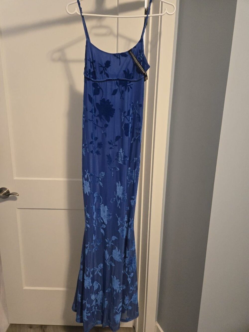 Extro&Vert - Floral Burnout Maxi Dress in Cobalt Blue